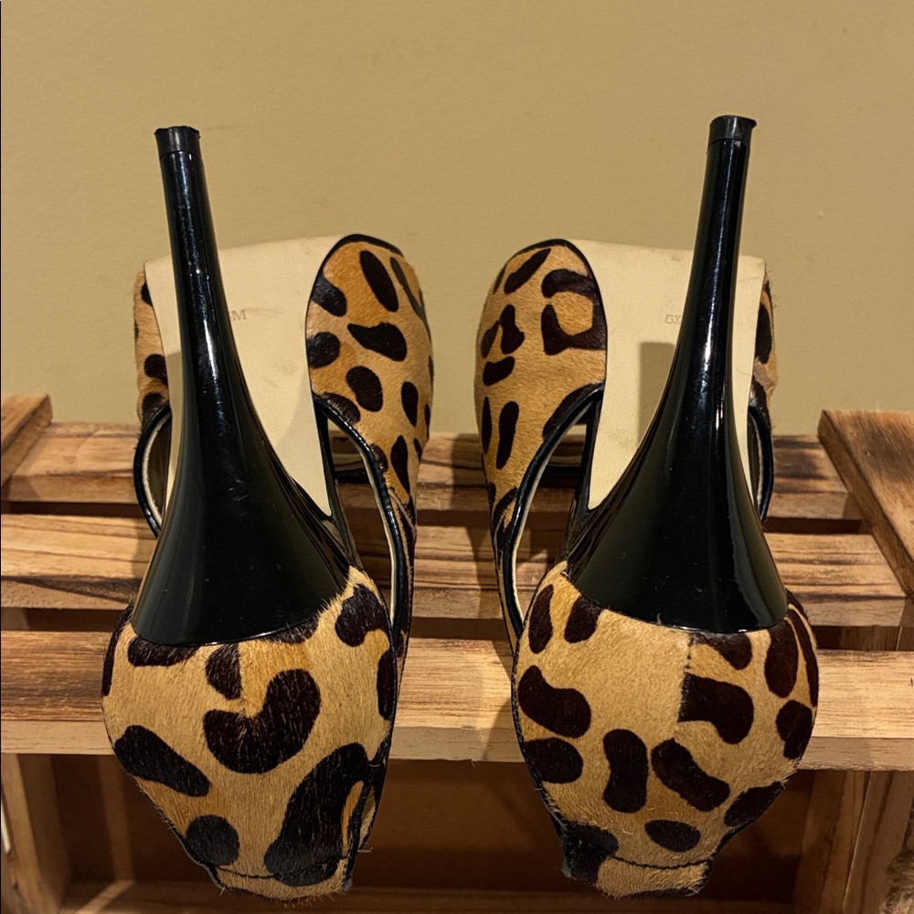 Guess Leopard Print Peep Toe Heels - Red and Tan - Picture 7 of 9